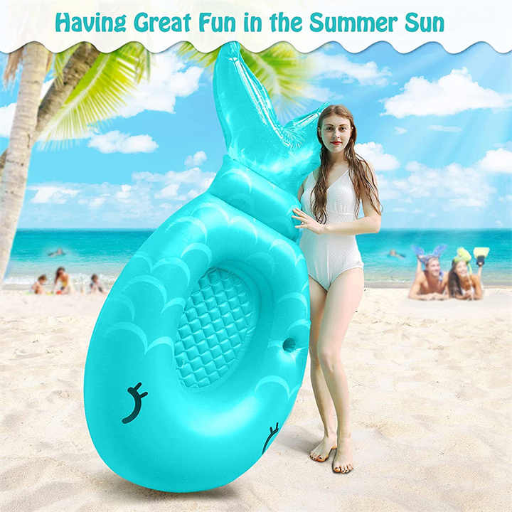 Mermaid Tail Inflatable Pool Raft – Durable Blue PVC Float for Swimming Season Fun