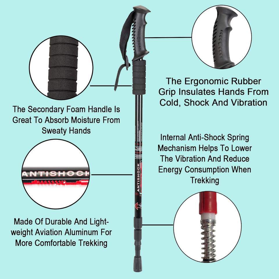 3-Section Anti-Shock Trekking Pole – Foldable T-Shaped Hiking Stick with EVA Grip and Aluminum Shaft