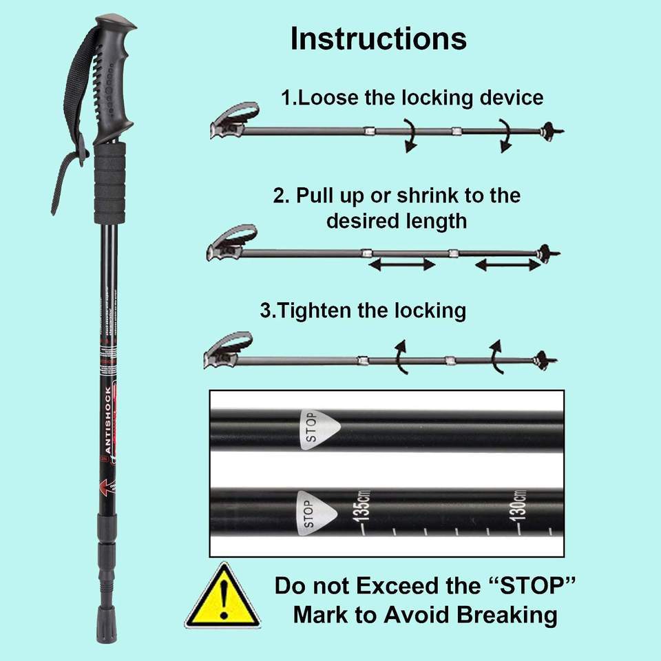 3-Section Anti-Shock Trekking Pole – Foldable T-Shaped Hiking Stick with EVA Grip and Aluminum Shaft