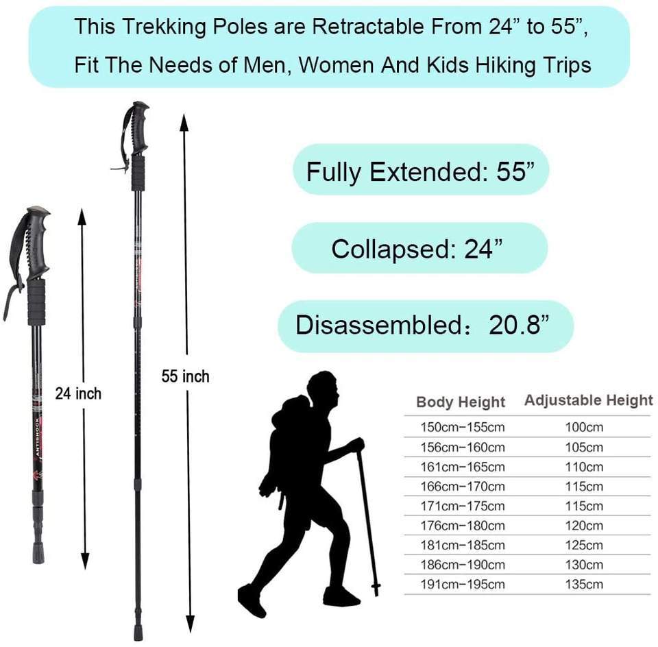 3-Section Anti-Shock Trekking Pole – Foldable T-Shaped Hiking Stick with EVA Grip and Aluminum Shaft