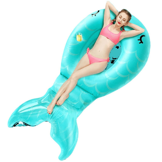 Mermaid Tail Inflatable Pool Raft – Durable Blue PVC Float for Swimming Season Fun