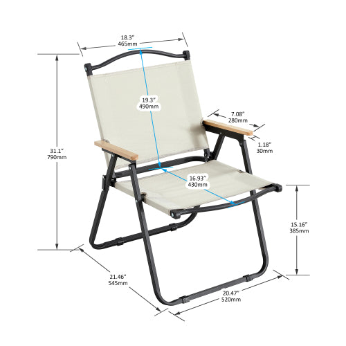 2-Piece Folding Outdoor Chair Set – Beige Oxford Fabric Chairs for Camping, Beach, Picnic, BBQ, and Patio