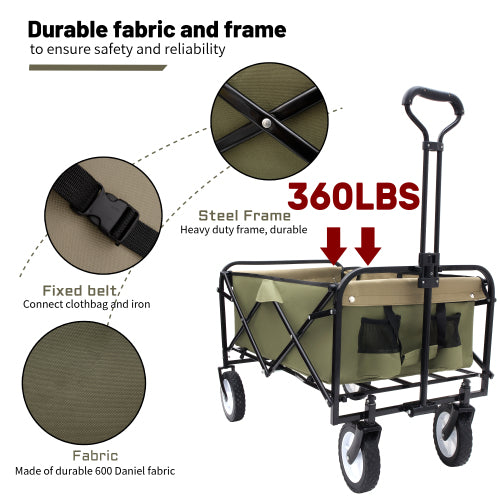 Collapsible Foldable Wagon Cart – Heavy Duty Utility Cart with 360-Degree All-Terrain Wheels for Camping, Shopping, and Outdoor Adventures
