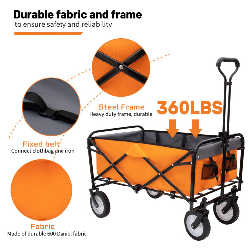 Collapsible Foldable Wagon Cart – Heavy Duty Utility Cart with 360-Degree All-Terrain Wheels for Camping, Shopping, and Outdoor Adventures