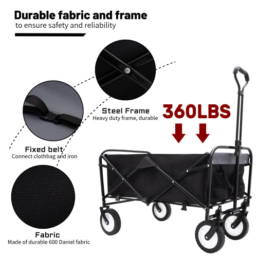 Collapsible Foldable Wagon Cart – Heavy Duty Utility Cart with 360-Degree All-Terrain Wheels for Camping, Shopping, and Outdoor Adventures