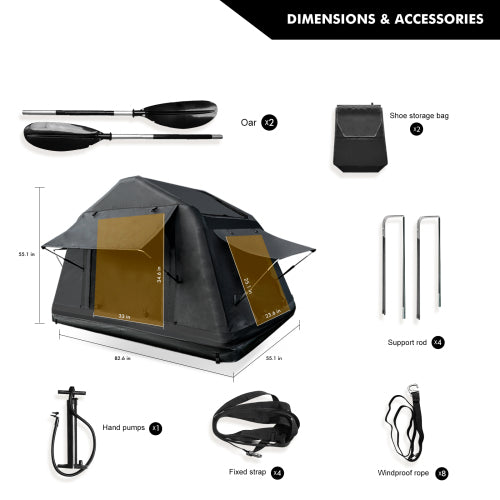 Foldable Inflatable Roof Top Tent for SUV & Car – 2–3 Person Amphibious Camping Tent for Glamping & Self-Driving Adventures