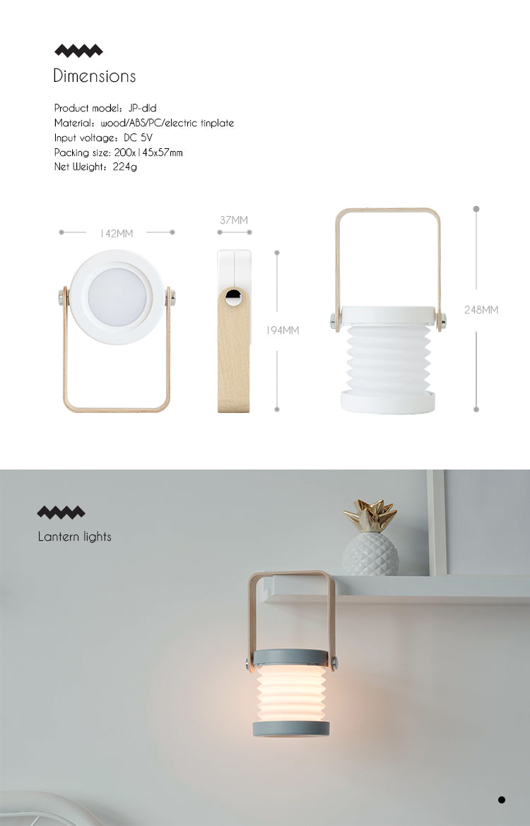 Foldable Touch LED Camping Lamp – USB Rechargeable 3-Level Dimmable Night Light with 1200mAh Battery